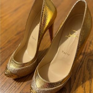 Christian Louboutin Maggie Glitter & Snakeskin Platform Heels - EU 37.5/ US 7.5